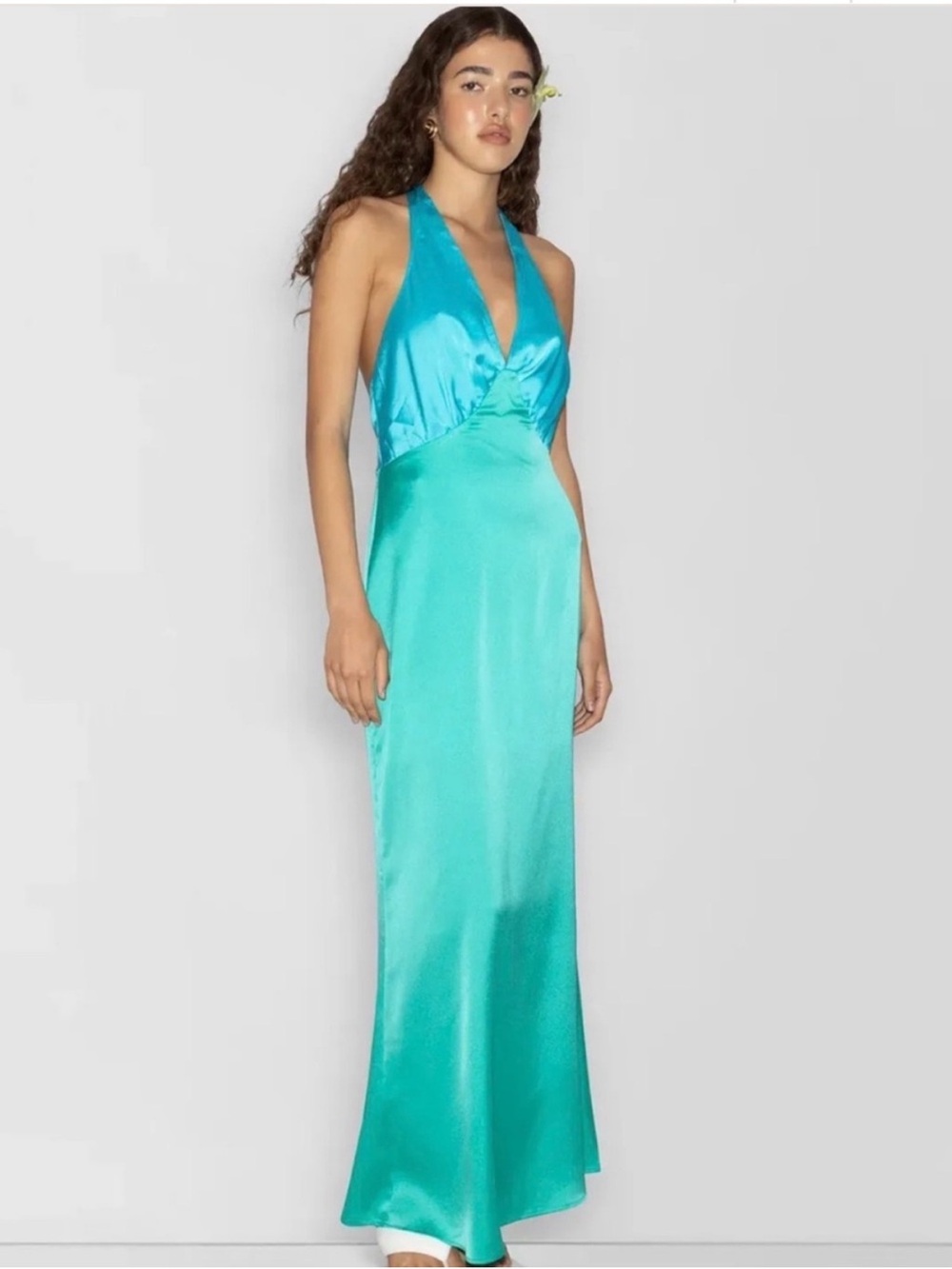 NWT The Wolf Gang Oahu Slip Dress Maxi Halter Aquamarine Size XS